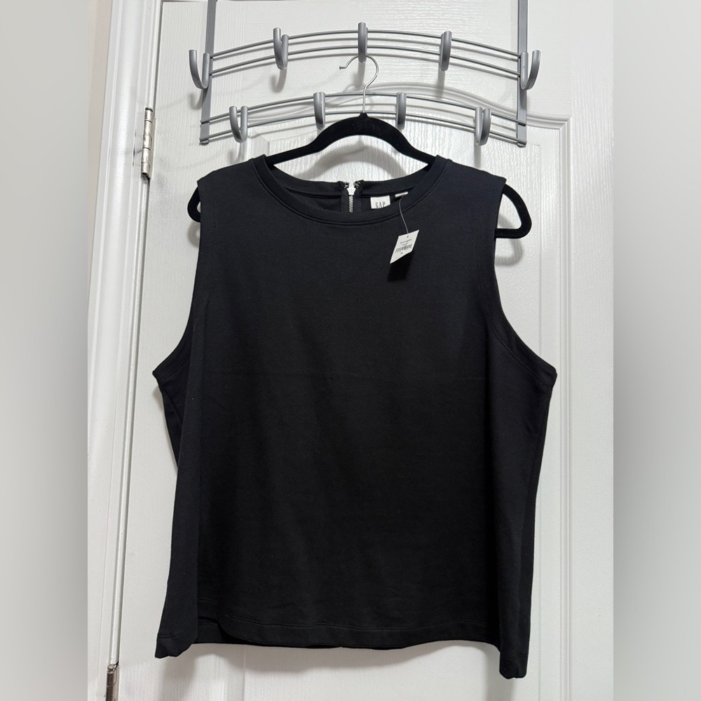 GAP Women's Black Zip Back Shell Top XL Cotton Modal Spandex Sleeveless NWT